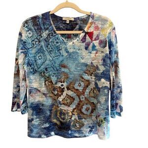 Jess & Jane Top Size Medium Semi Sheer Tissue Lightweight Geometric Abstract Art